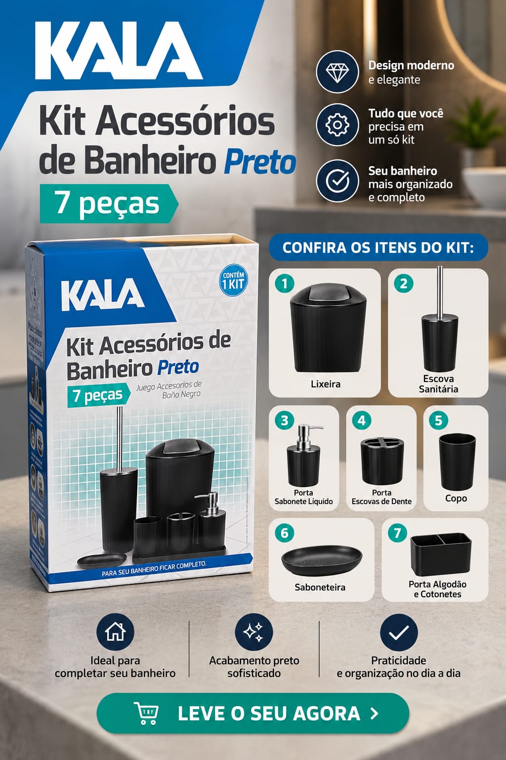 Kit Acessórios de Banheiro Kala